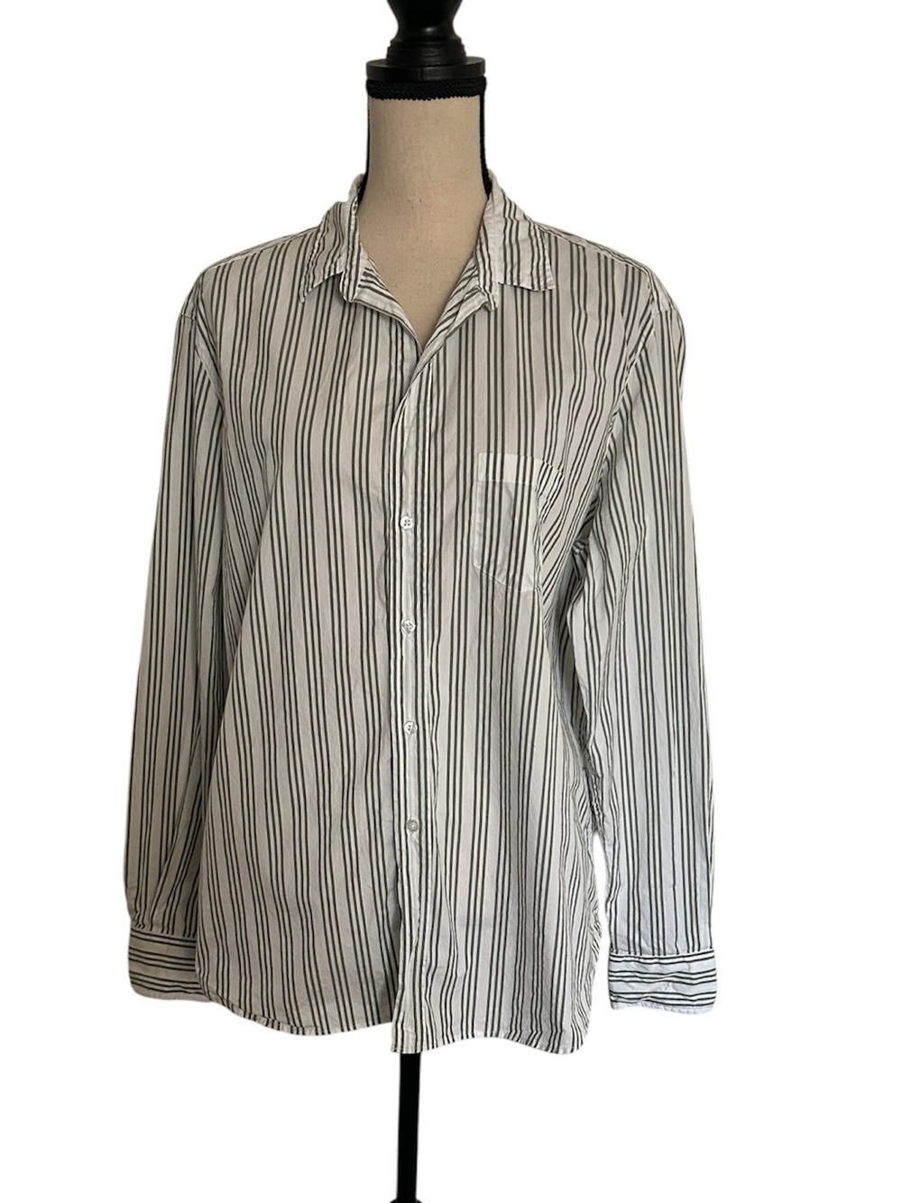 Frank & Eileen Cotton Eileen Relaxed Button Down Shirt in White & Green Stripes